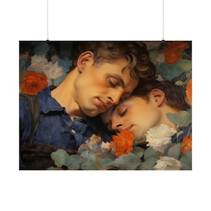 Gay Wall Art - Two Men Sleeping Art Print - &quot;Flower Boys&quot; Matte Square Posters - Gay Impressionist Style Wall Art - LGBT Themes