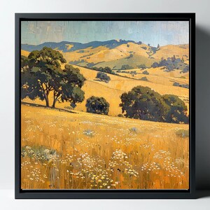 California Summer Canvas Print - Wild Flowers in Golden Hills  Wall Art Decor - "The Quiet Hills" Contemporary Western Realism for Office
