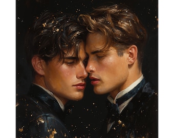 Gay Male Art - "The Old School Tie" Matte Square Poster - Romantic Gay Portrait - Vintage Art Style - LGBT Decor