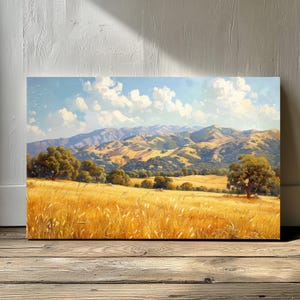 Classic California Landscape - "California Dreaming" Matte Horizontal Canvas Print - Golden Hills Study