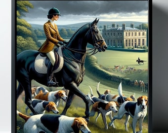 Lady Fox Hunting Wall Art - "The Green Vale" Equestrian Themed Canvas Gallery Wrap - Elegant Canvas Print - Affordable Ready to Hang Decor