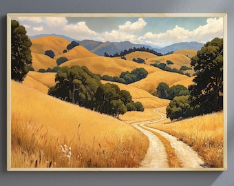 Contemporary Landscape Art - Pleasanton Hills in Summer  "A Curve in the Road" Horizontal Canvas - Northern California Print