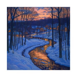 Vintage Style Winterscape - Impressionist Art Print of Rural Toronto in 1915 - Winter Woodland Matte Square Poster - Vibrant Wall Art