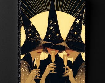 Three Witches Art Deco Print - "When Shall We Three" Vertical Canvas
