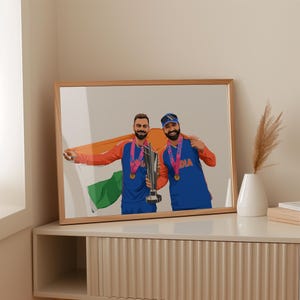 Virat Kohli Rohit Sharma Poster - Indisches Cricket Team - Cricket Drucke - Tribute Art Bild 1