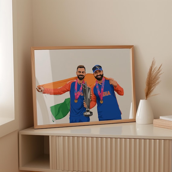 Virat Kohli Rohit Sharma Poster - Indian Cricket Team - Cricket Prints - Tribute Art