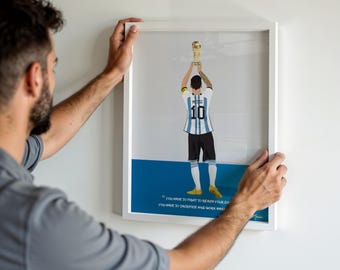Lionel Messi WM 2022 Trophy Print | Argentinien Fußball Poster | GOAT Football Wandkunst | Fifa Champion Geschenk