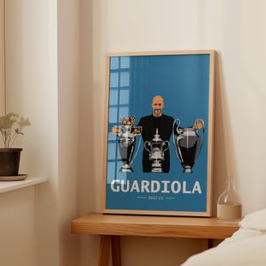 Pep Guardiola Print - Manchester City Poster -  Manchester City Treble  Champions