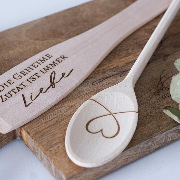 Wooden spoon with saying | Wooden spoon with heart | Personalized wooden spoon | Gift idea | Kitchen scraper with saying | Kitchen scraper with heart