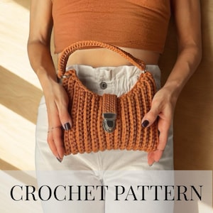 Crochet Bag Pattern PDF – Structured T-Shirt Yarn Purse with Handle – DIY Crochet Handbag Tutorial with Clasp – Beginner Friendly Project
