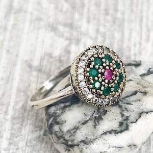 Turkish handmade, Women ring, Emerald stone, Gift for Her, Ottoman ring Womens, vintage jewelry, 925k sterling silver, Ladies ring