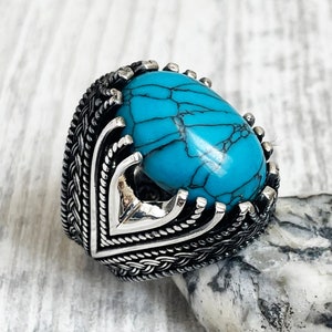 Turkish handmade, Men ring, Turquoise stone, Gift for him, Ottoman ring mens, vintage jewelry, 925k sterling silver, Handmade men ring