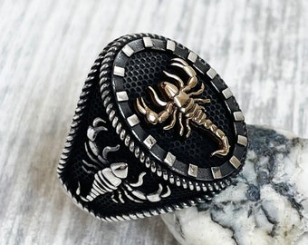 Turkish handmade, Men ring, Gift for him, Ottoman ring mens, Scorpion ring, 925k sterling silver men ring