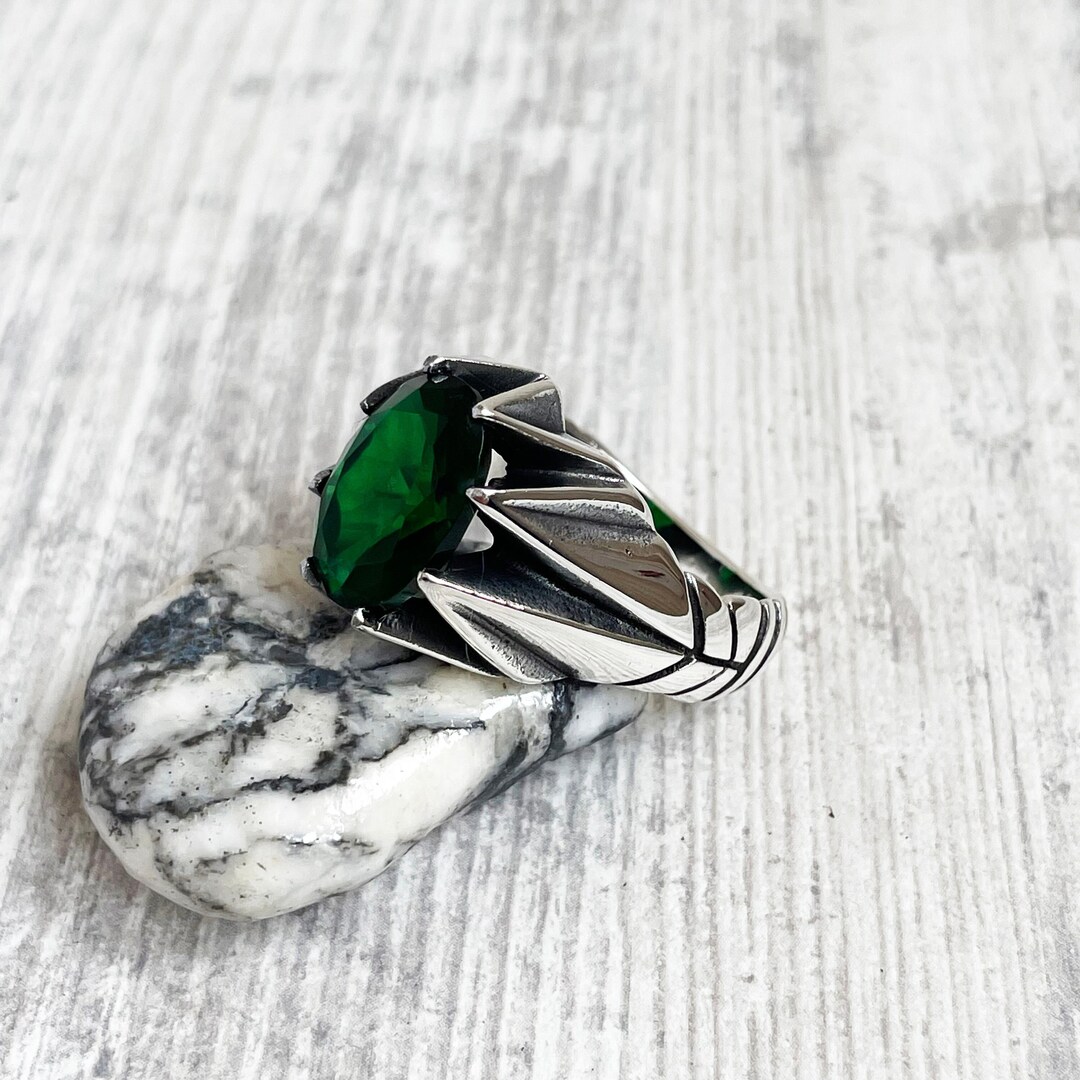 Turkish Handmade, Men Ring, Emerald Cz Stone, Gift for Him, Ottoman ...