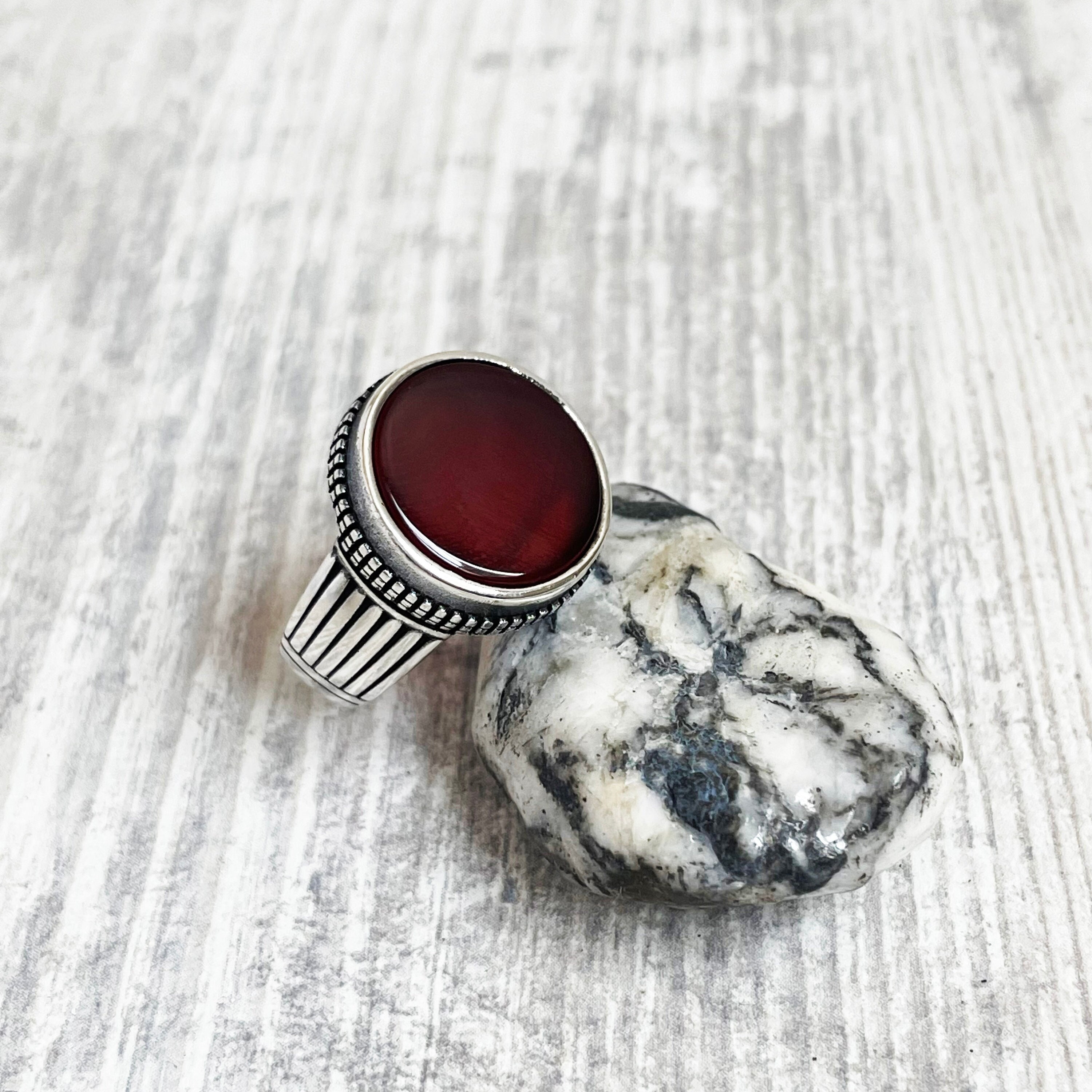 Turkish handmade, Men ring, red agate stone, Gift for him, Ottoman ring mens, vintage jewelry, 925k sterling silver men ring