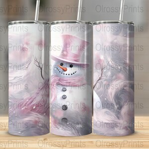 Pink Christmas 20 Oz Tumbler Snowman Wrap, Straight and Tapered Tumbler Wrap PNG, Instant Download Commercial Use