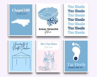 UNC Chapel Hill Digital Prints - SET of 6 Cute, Preppy Designs for Wall Art