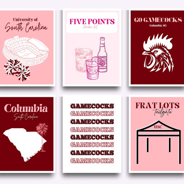 Digitale prints van de Universiteit van South Carolina - SET VAN 6, schattige ontwerpen