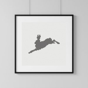 Running Hare Cross Stitch Pattern PDF - Minimalist Animal Embroidery Design