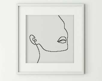 Simple Line Face Cross Stitch Pattern, PDF, Modern Art, Cross Stitch