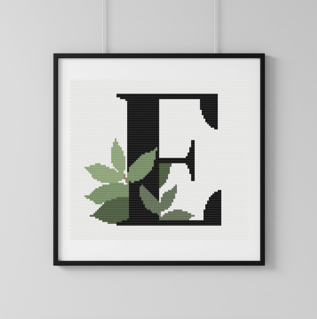 Botanical Letter E Cross Stitch Pattern PDF - Minimalist Floral ...
