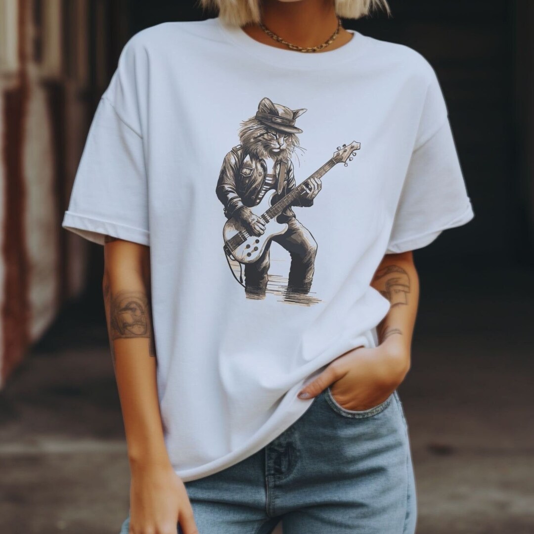 Vintage Cat Shirt, Retro Band Tee, Music Lover Tee, Oversized Crewneck