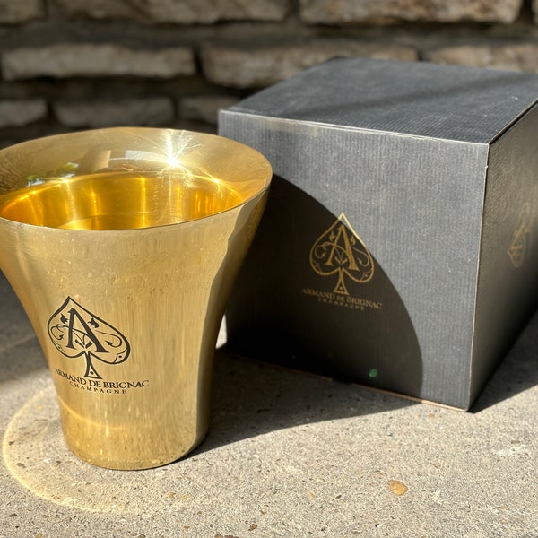 Armand de Brignac Gold ice bucket - L'Orfèvrerie d'Anjou pewter - BRIGNAC tin cooler in its original box without scratches - Made in France
