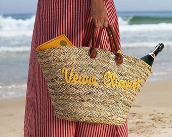 CLICQUOT Beach Bag - Veuve Clicquot Champagne, braided straw/wicker tote, beach tote, Summertime, fashion - In exellen condition Newer Used