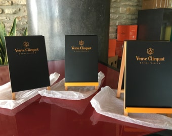 3 Veuve Clicquot Champagne Menu Holder (3+1pcs) Ponsardin Chalk board plus a VCP pen Black and Orange message, bulletin board Made in France