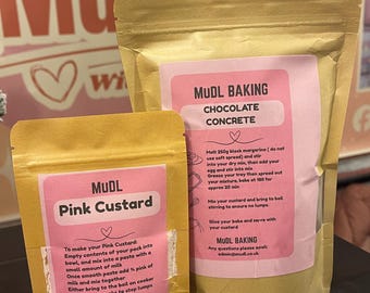 Gluten free Chocolate Concrete Bake Kit with Pink Custard – Retro School‑Dinner Dessert Kit