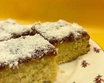 Old School gluten free Jam and Coconut Traybake: Retro UK Handmade Dessert