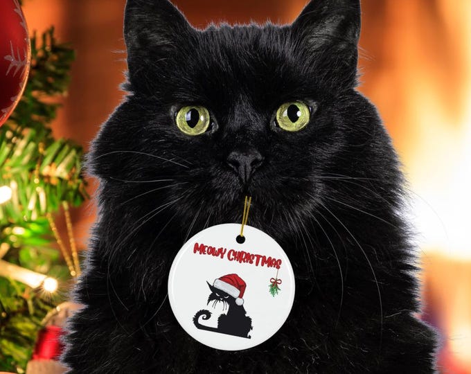 BadCat Meowy Christmas Ornament,Funny Cat Holiday Ornament,Cat Lover Christmas Gift, Grumpy Cat Tree Decor, 2-Side Print, Set of 1/3/5/10