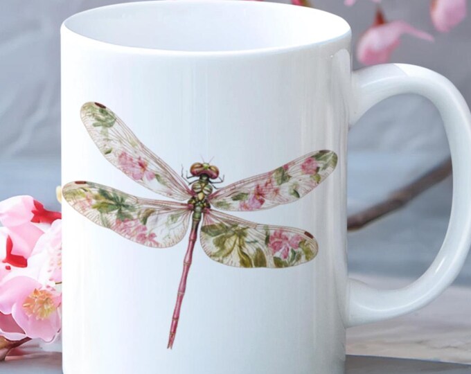 FloralDragonfly Mug, Whimsical Design, Summer Vibe, Gifts-for Her, MothersDay Gift, CoffeeCup, Kitchen Decor, 11oz, 15oz