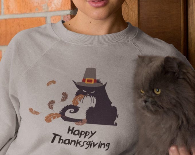Funny Thanksgiving Cat Sweatshirt, Funny Cat Pilgrim, BadCat Turkey Day Humor Crewneck, Funny Thanksgiving Sweatshirt, Gift for Cat Mom