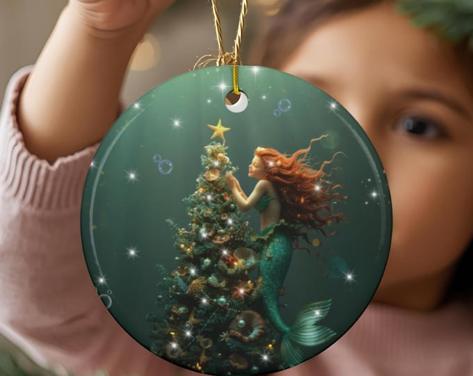 Mermaid Christmas Ornament, Under the Sea Tree, Ocean Holiday Decor, Coastal Christmas Gift, Mermaid Lover Gift,  2-Side Print, 1-10pcs Sets