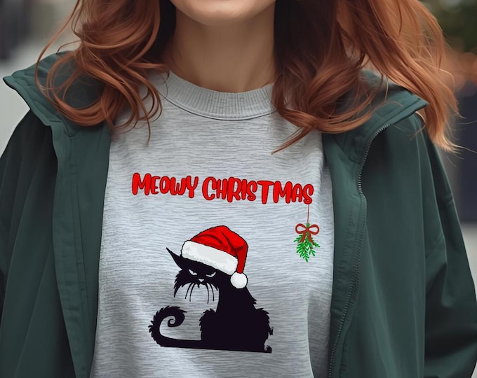 BadCat Meowy Christmas Sweatshirt,Funny Black Cat Holiday Shirt, Cat Lover Gift
