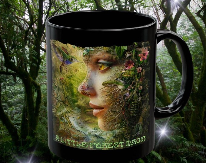 A Little ForestMagic, mug for-her, forestfairy, mug for-mom, coffeemug, gift-for her, gift-for mom, gift-for-them, Black Mug (11oz, 15oz)