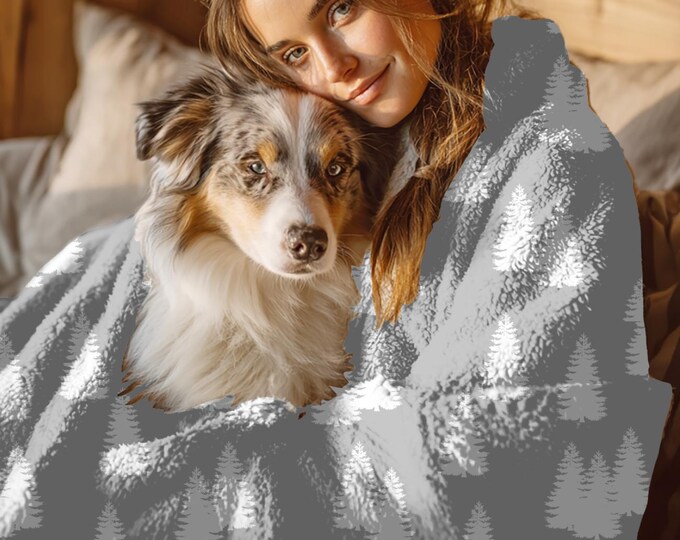 Winter Forest Sherpa Fleece Throw Blanket, Cozy Cabin Decor,Hygge Woodland Home Accent, Gift
