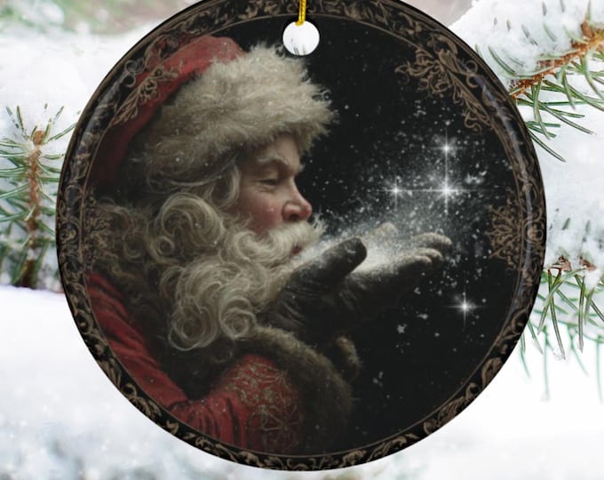 Santa's Magical Snowflakes Ornament,Vintage Santa Snowflakes Holiday Decoration,Vintage Santa Ornament Gift,Festive Keepsake Ornament