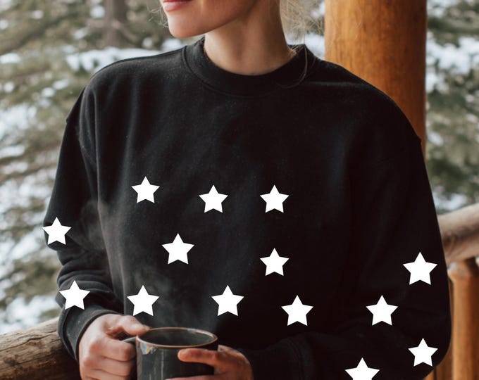 Starry Night Black Sweatshirt, Cozy Star Print Pullover, Night Sky Unisex Sweatshirt, Cozy Crewneck, Perfect Gift for Birthdays & Holidays