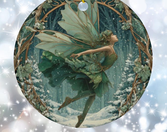 Winter Fairy Ceramic Ornament: Enchanted Woodland Christmas Tree Decor