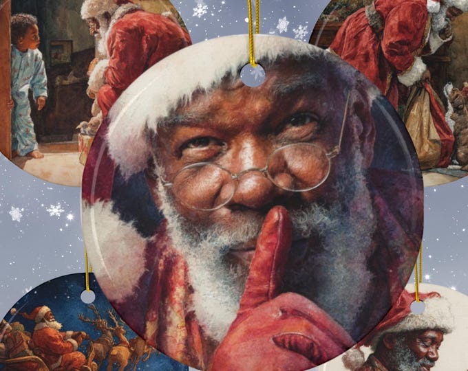 Black Santa Christmas Ornaments Set • African American Santa Decor • Holiday Tree Decorations • Full Set of 5 Ornaments