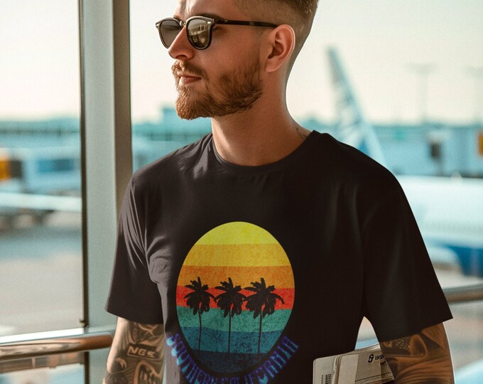Southern California T shirt beach, sunset, palm trees, ocean, West Coast, SoCal, Unisex Heavy Cotton Tee