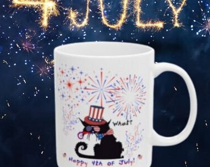 BadCat, 4th-of-July Mug FunnyCat, CatMug, Gift-for CatMom, Gift-for CatDads-mug, CoffeeCup Gift, HolidayDecor  Ceramic Mug, (11oz, 15oz)