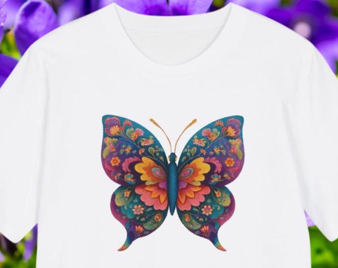 BohoButterfly Organic Cotton T-Shirt, Vintage Floral Butterfly Graphic Tee, Premium Eco-Friendly
