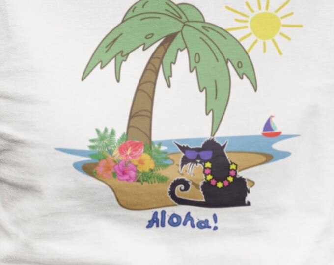 BadCat Aloha,beach-tee,beach-vibe shirt,BadCat,FunnyCat,island-vibe,beach-vibe,gifts-for her,  TropicalTee, Unisex Jersey Short Sleeve Tee