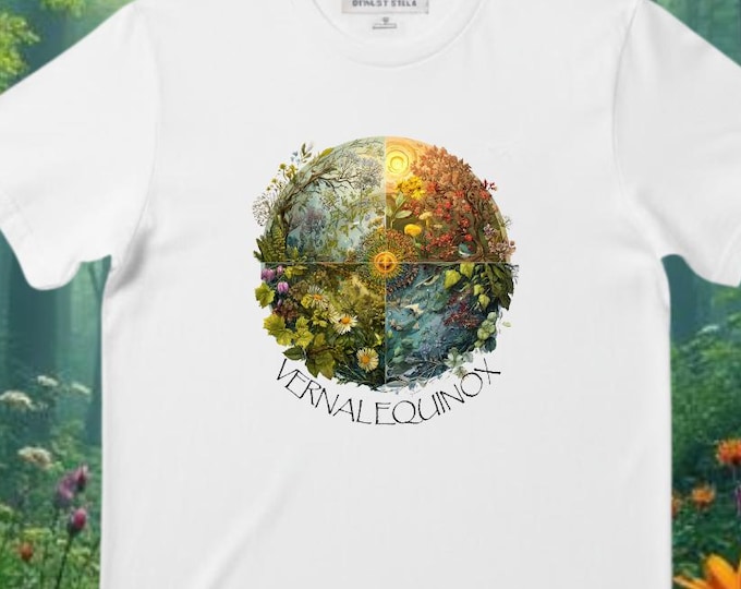 Vernal Equinox T-shirt, Floral Earth Illustration Tee | Seasonal Nature Circle Design, Boho Gift