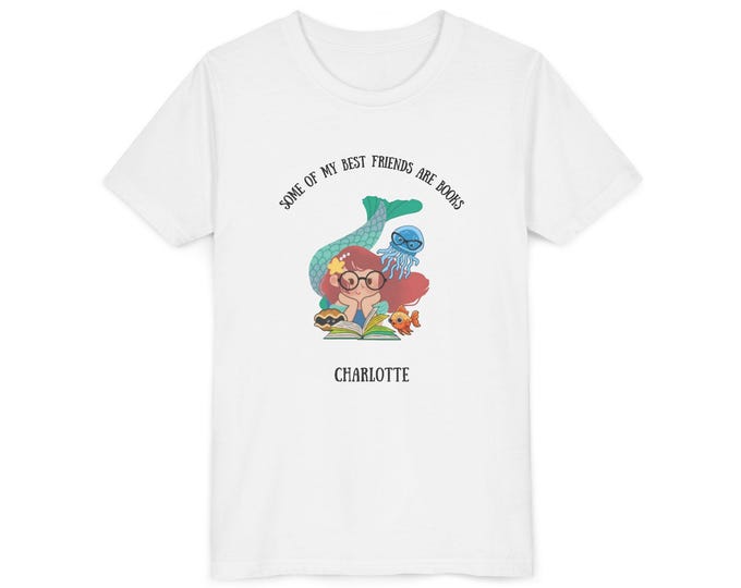 Mermaid Bookworm Tee, Kids Apparel, Ocean Friends Shirt, Mermaid Lovers Gift, Mermaid Birthday