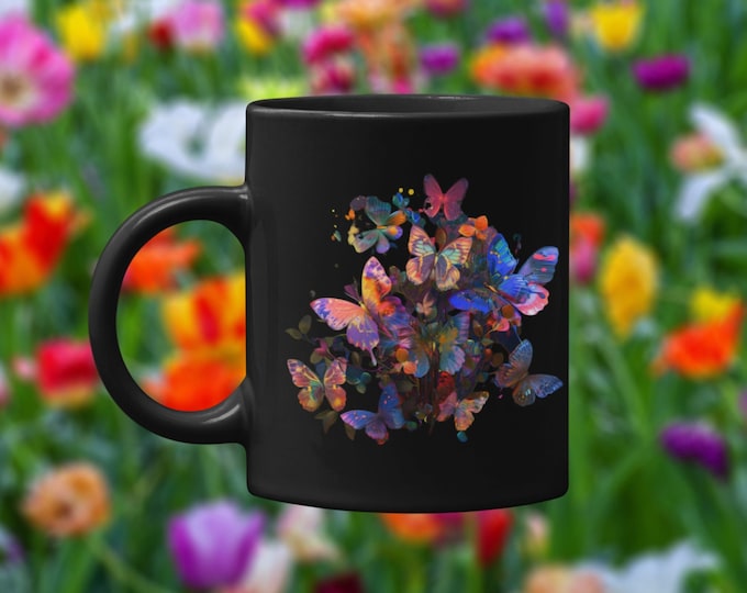 ButterflyMug, butterflycup, coffeemug-gift, mug-for her, gift-for her, mug-for them, Black Mug 11oz