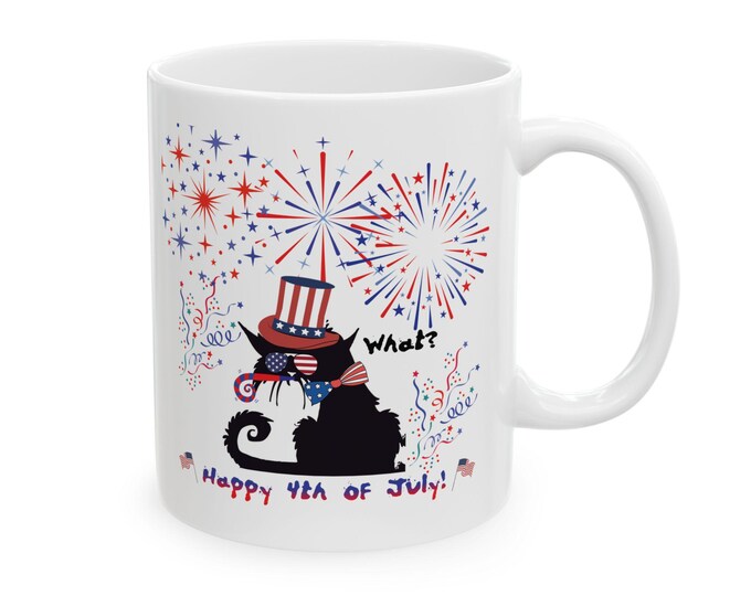 BadCat, 4th-of-July mug funnycat, catmug, gift-for catmom, gift-for catdad, CoffeeCup gift, catlovers gift, Ceramic Mug, (11oz, 15oz)